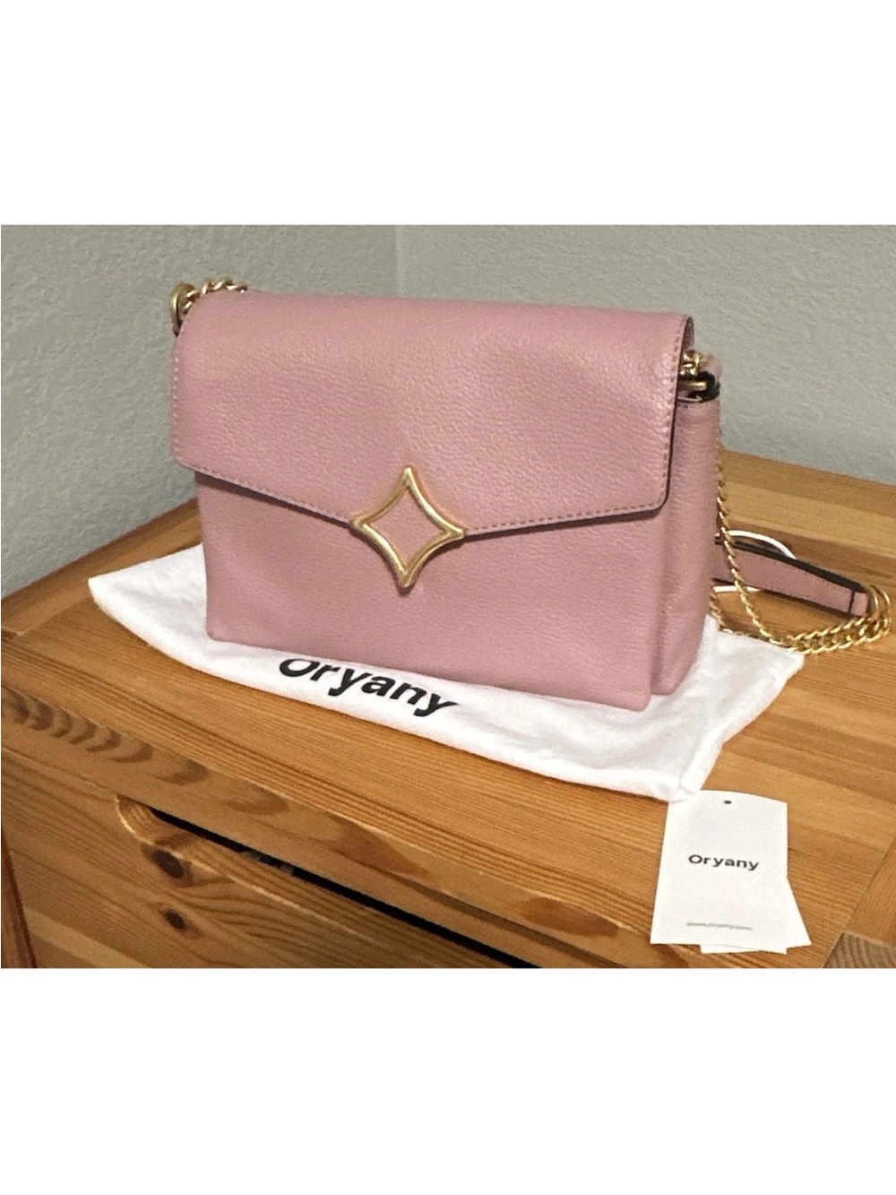 orYANY Blush Pink Pebble Leather Crossbody with Gold Accent
